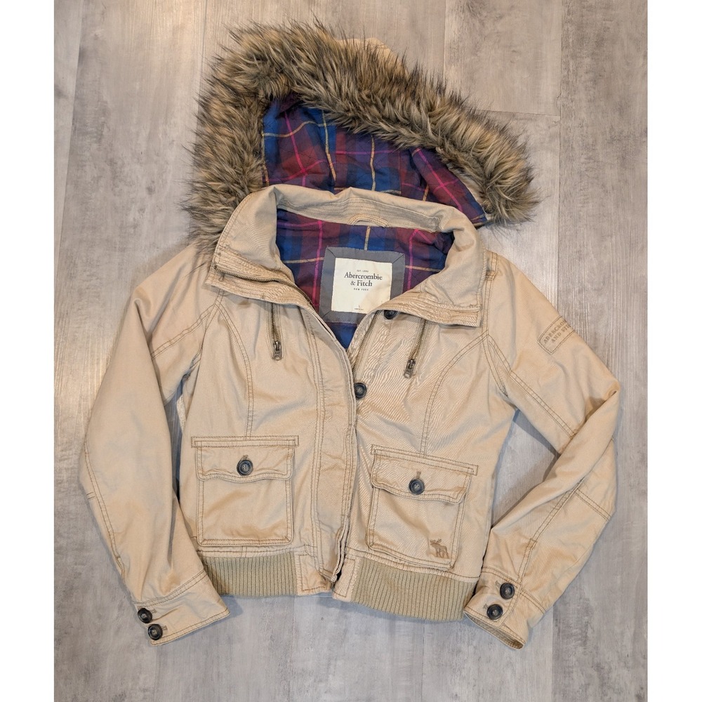 Vintage Y2K Abercrombie & Fitch Parka Jacket Faux Fur Hooded Lined Womens Size L